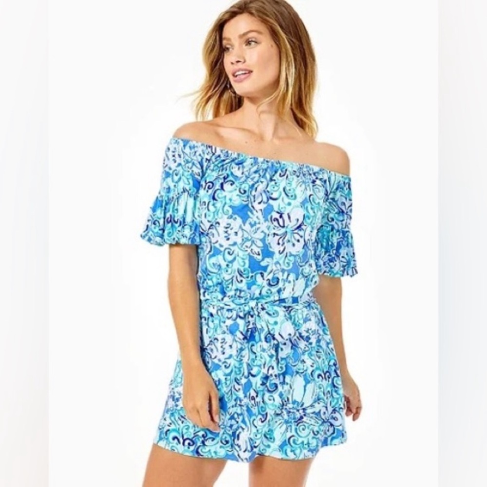 LILLY PULITZER off the shoulder dress skort blue size small